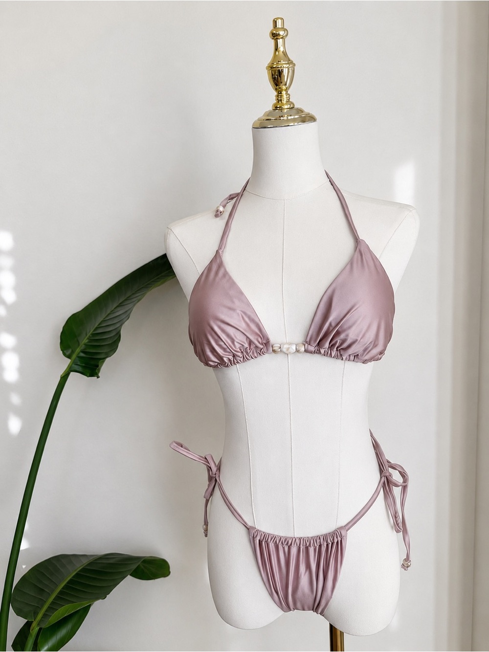 Women's Satin Triangle Bikini Set - Dusty Rose